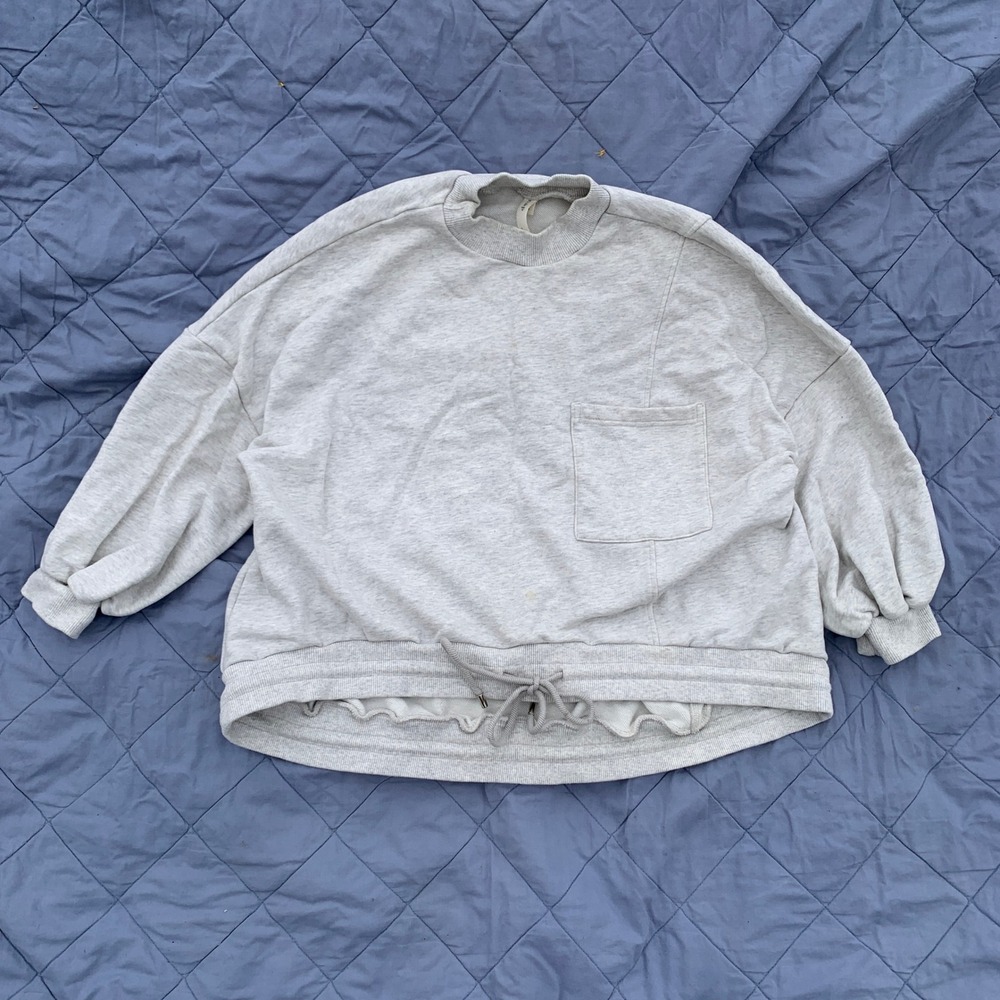 Nap Loungewear mock neck sweatshirt in heather grey w/‎ drawstring hem - small